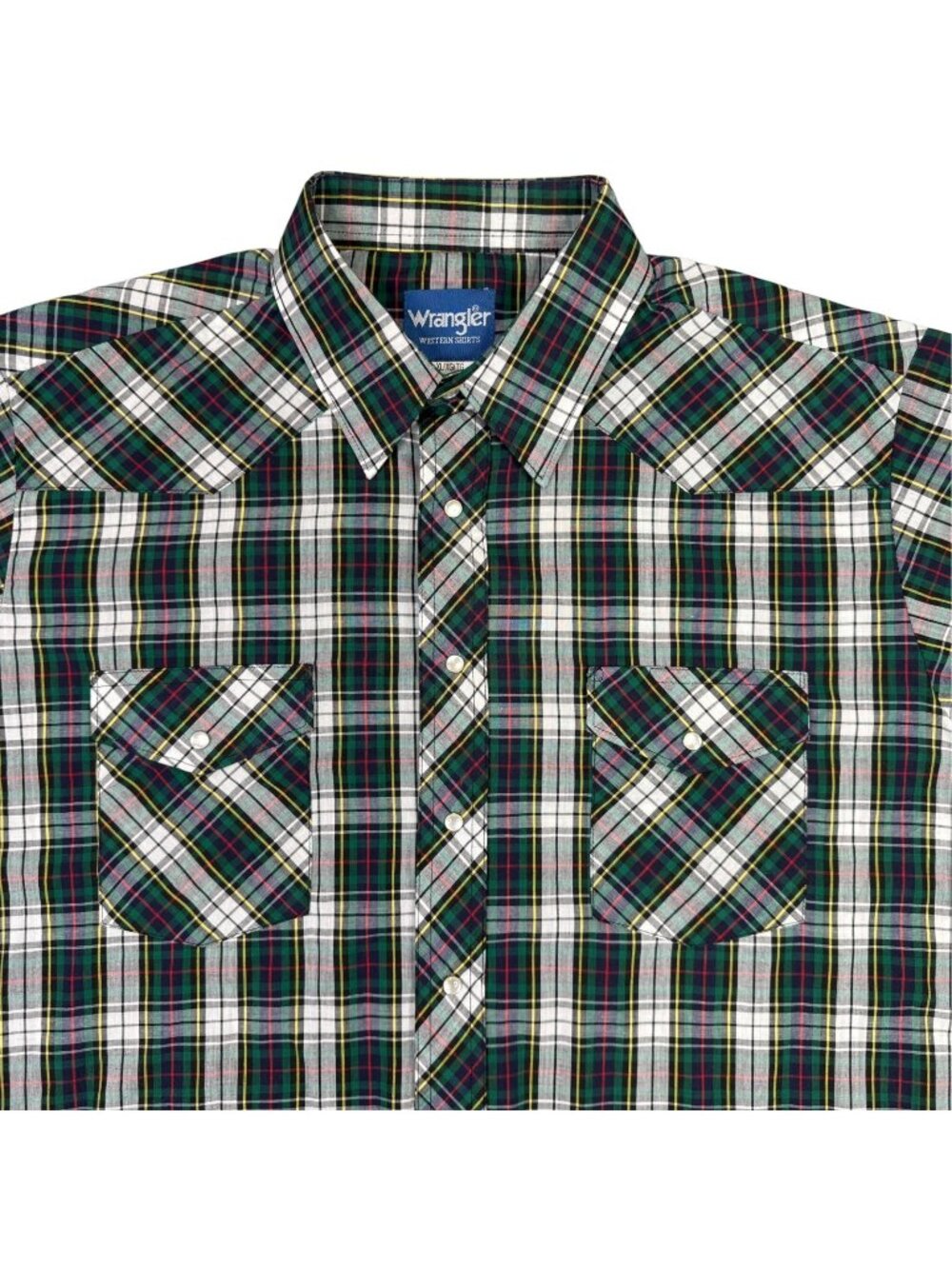 Wrangler Western Shirt Mens XL Green White Plaid Pearl Snap Long Sleeve Cowboy